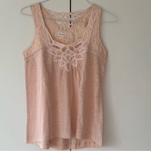 Anthropologie Sleeveless Lace Trim Tank Top Blush Pink Size S